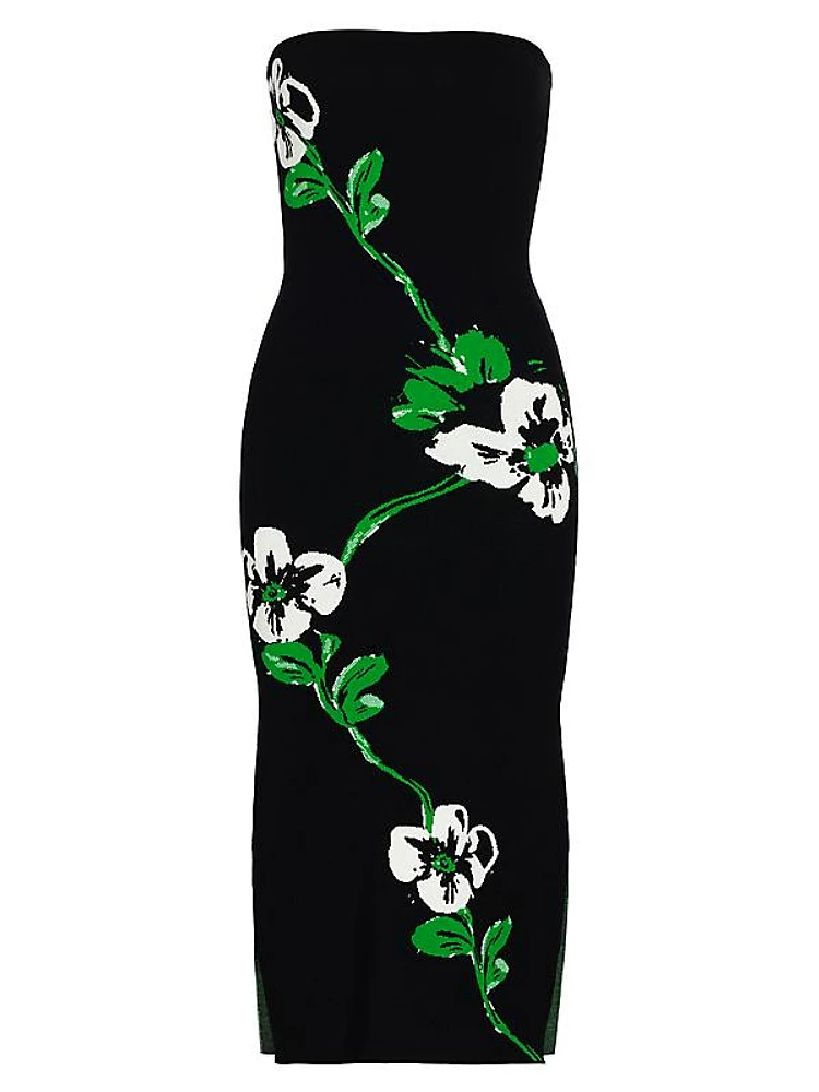 Floral Jacquard Strapless Midi-Dress