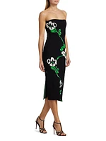 Floral Jacquard Strapless Midi-Dress