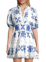Eternus Pauline Embroidered Puff-Sleeve Minidress