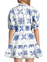 Eternus Pauline Embroidered Puff-Sleeve Minidress