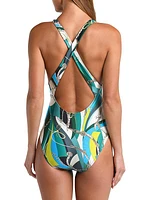 Belt Swirl Lisa Plunge One-Piece Swimsuit