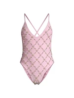 Rose Hand Embroidered One-Piece Swimsuit