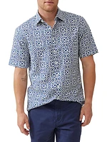 Becksley Geometric Linen & Cotton-Blend Button-Front Shirt