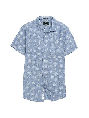 Carleton Floral-Embroidered Linen Shirt