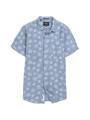 Carleton Floral-Embroidered Linen Shirt