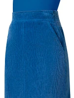 Washed Stretch Corduroy Knee-Length Skirt