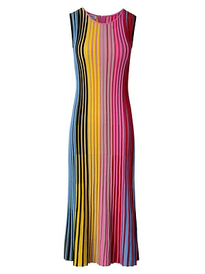 Colorblock Wool Rib-Knit Midi-Dress