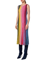 Colorblock Wool Rib-Knit Midi-Dress