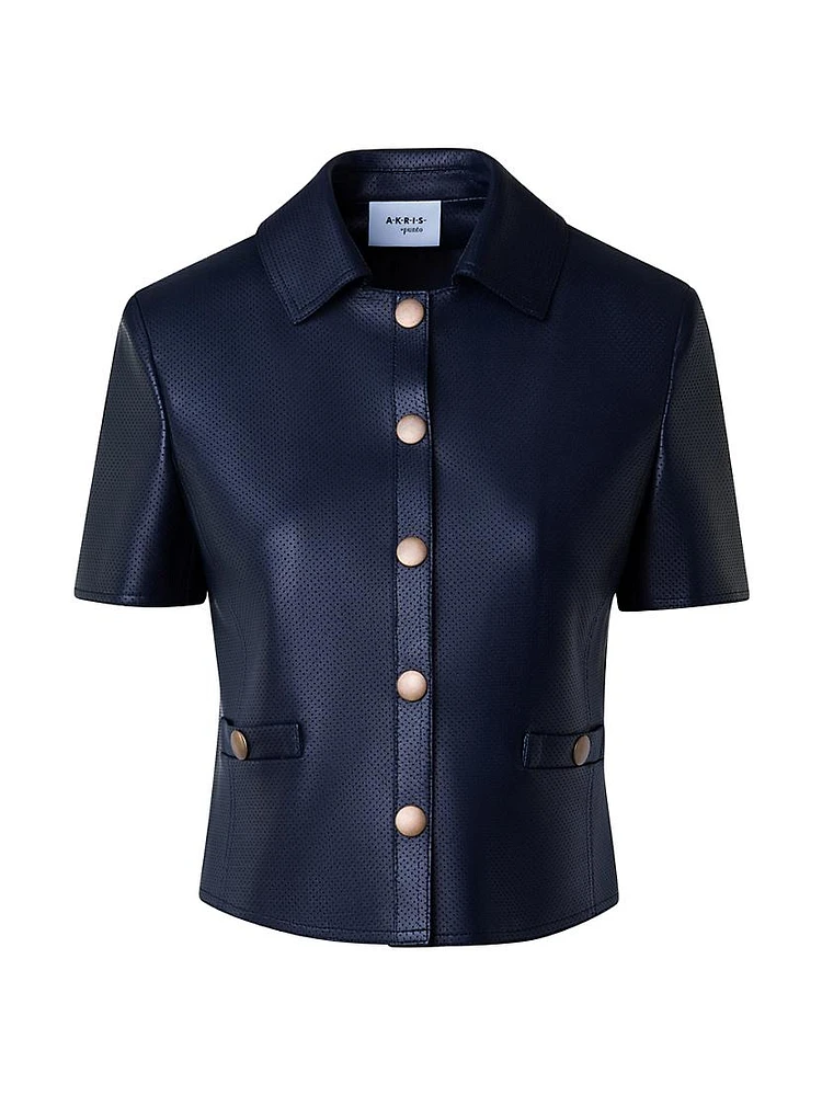 Pin-Dot Perforated Leather Crop Jacket