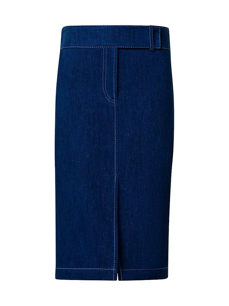 Stretch Denim Knee-Length Skirt