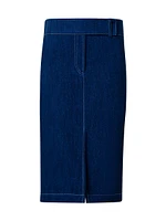 Stretch Denim Knee-Length Skirt