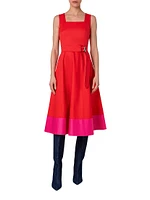 Belted Colorblocked Cotton Poplin Midi-Dress