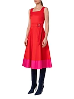 Belted Colorblocked Cotton Poplin Midi-Dress