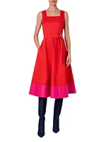 Belted Colorblocked Cotton Poplin Midi-Dress