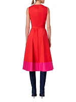 Belted Colorblocked Cotton Poplin Midi-Dress