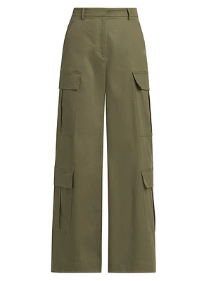 Olive Stretch Wide-Leg Pants