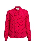 Silk Polka-Dot Tie-Neck Blouse