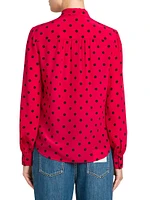 Silk Polka-Dot Tie-Neck Blouse