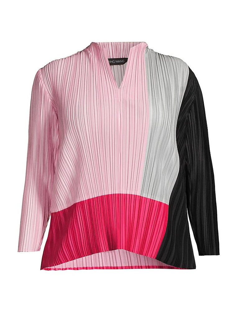 Pleated Colorblocked Blouse