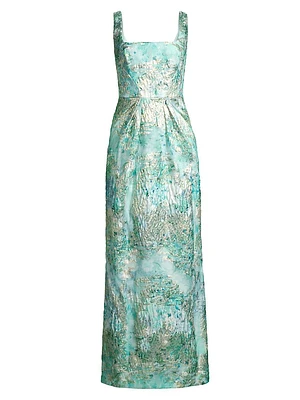 Abstract Jacquard Sleeveless Gown