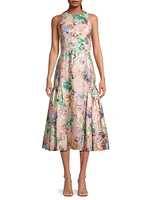 Floral Jacquard Midi-Dress