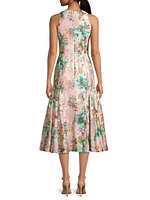 Floral Jacquard Midi-Dress