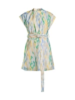 Ikat-Inspired Linen-Blend Belted Minidress