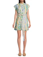 Ikat-Inspired Linen-Blend Belted Minidress