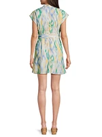 Ikat-Inspired Linen-Blend Belted Minidress