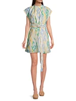 Ikat-Inspired Linen-Blend Belted Minidress