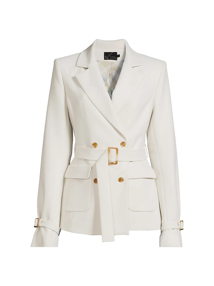 Belted Crepe Double-Breasted Blazer