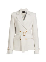 Belted Crepe Double-Breasted Blazer