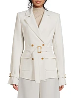 Belted Crepe Double-Breasted Blazer