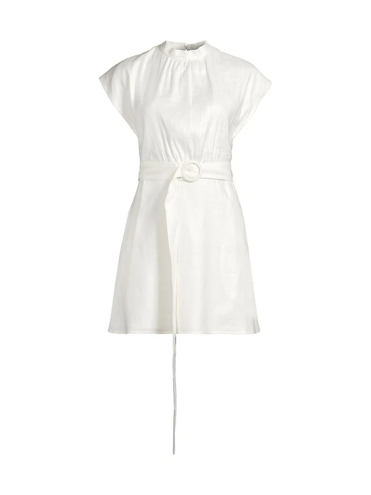 Linen-Blend Belted Minidress