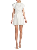 Linen-Blend Belted Minidress