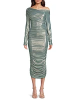 Metallic Ruched Midi-Dress