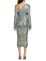 Metallic Ruched Midi-Dress