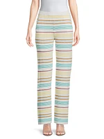 Striped Pointelle-Knit Pants