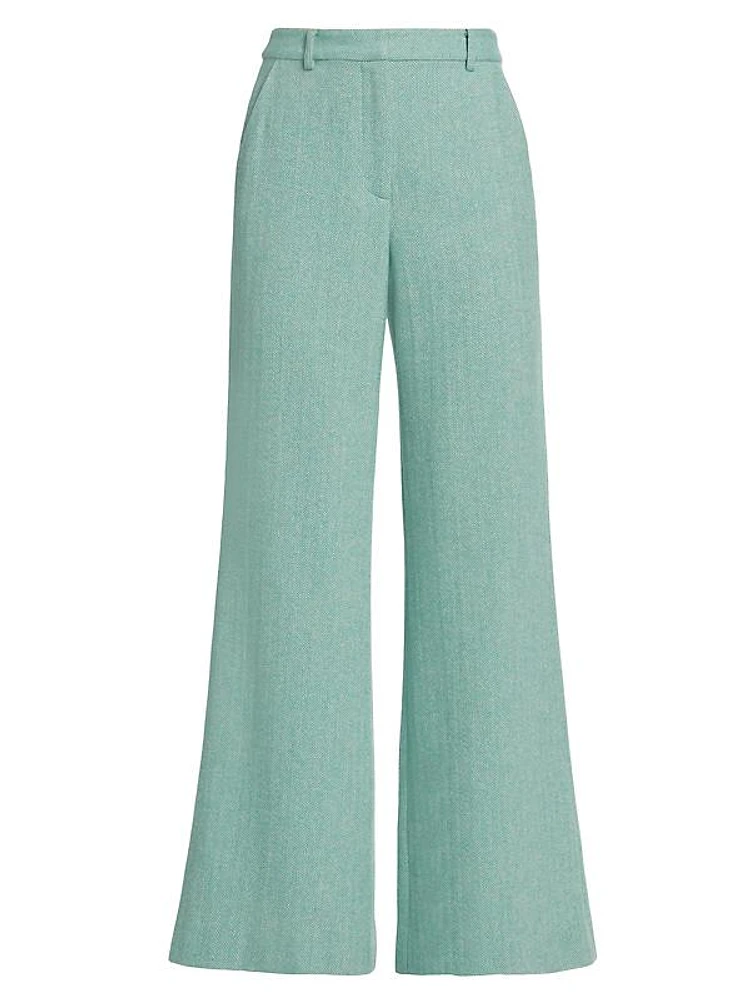 Pilar Wool Herringbone Wide-Leg Pants