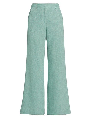 Pilar Wool Herringbone Wide-Leg Pants