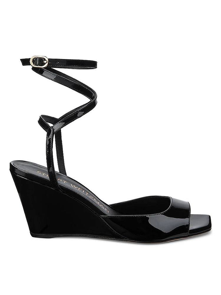 Tia 83MM Patent Leather Wrap Wedge Sandals