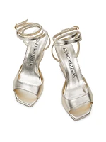 Tia 85MM Metallic Leather Ankle-Wrap Wedge Sandals