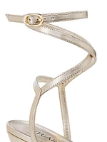 Tia 85MM Metallic Leather Ankle-Wrap Wedge Sandals