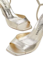 Tia 85MM Metallic Leather Ankle-Wrap Wedge Sandals