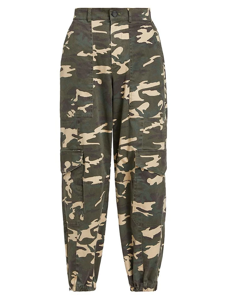 Camouflage Washed Cotton Twill Cargo Joggers