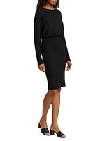 Ruched Long-Sleeve Knee-Length Dress