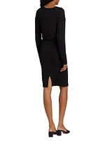 Ruched Long-Sleeve Knee-Length Dress