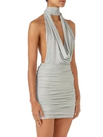 Donna Cowl Halter Shimmer Minidress