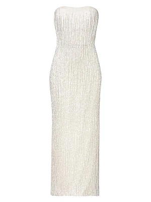 Sarakiniko Magia Fringed Strapless Maxi Dress