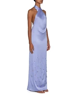 Sarakiniko Amorino Satin Halter Maxi Dress